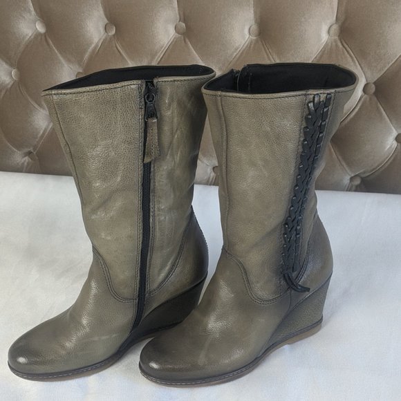 MJUS Braided Leather Wedge Mid Shaft Boots 38/7.5 - Picture 2 of 9